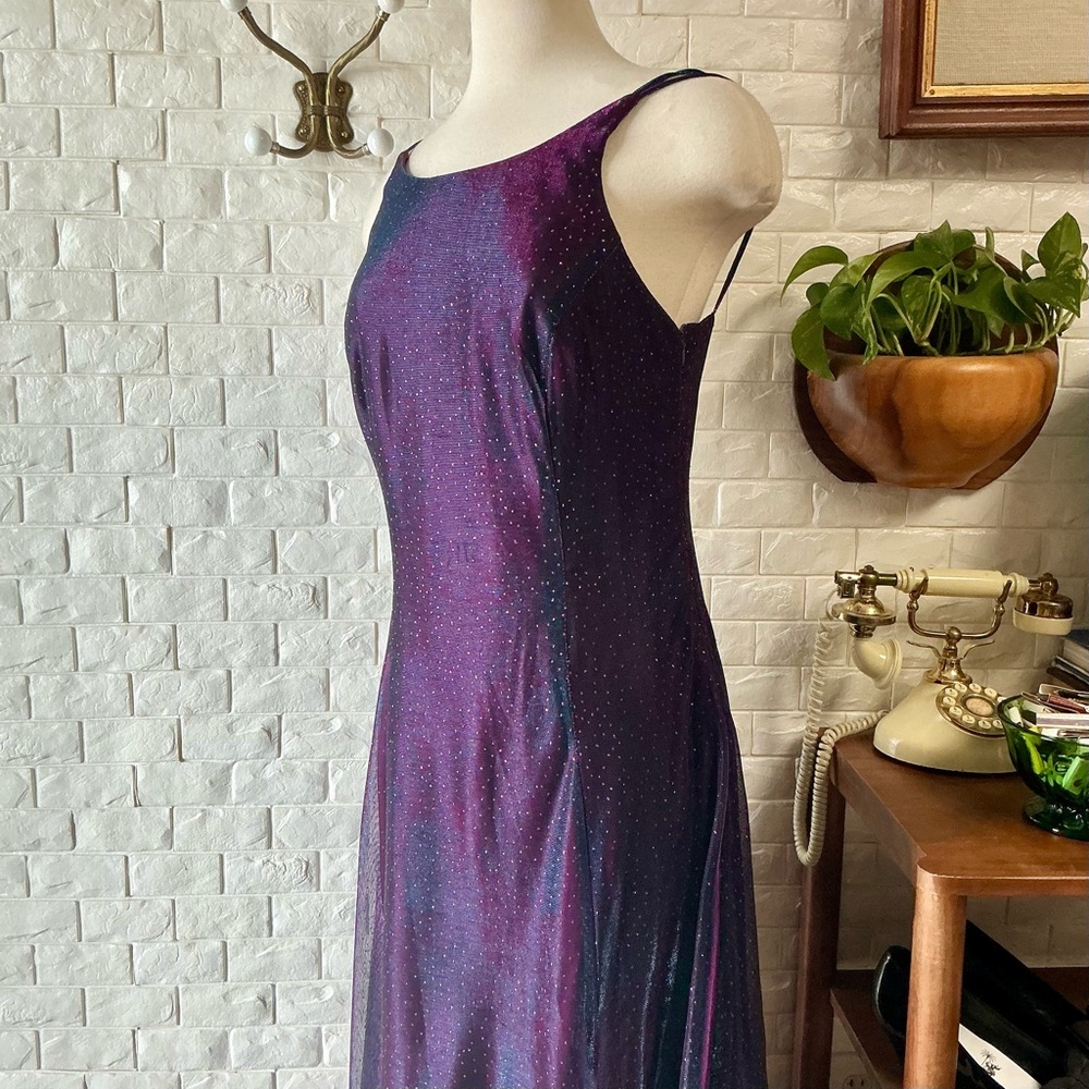 Vintage Y2K Iridescent Glitter Galaxy Color-Changing Strappy Back Formal Gown - Picture 3 of 15